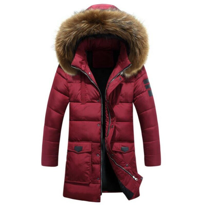 Winter Jackets Men 2023 Fur Collar Oversized Long Parkas Men's Overcoats Thick Puffy Side Zipper Casual Hooded Jackets Coats
