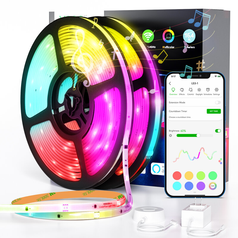 VOCOlinc Smart Life WiFi Bluetooth LED Neon Light Strip Alexa Google Home RGB Neon Sign Tape Rope 24V LED StripCurtain Garland W
