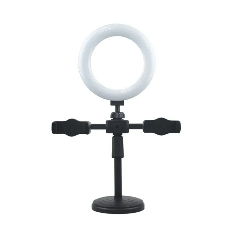 6-inch Dual Mobile Phone Holder Indoor Mobile Phone Live Broadcast Ring Fill Light Disc Floor Stand Can Be Raised And Lowered