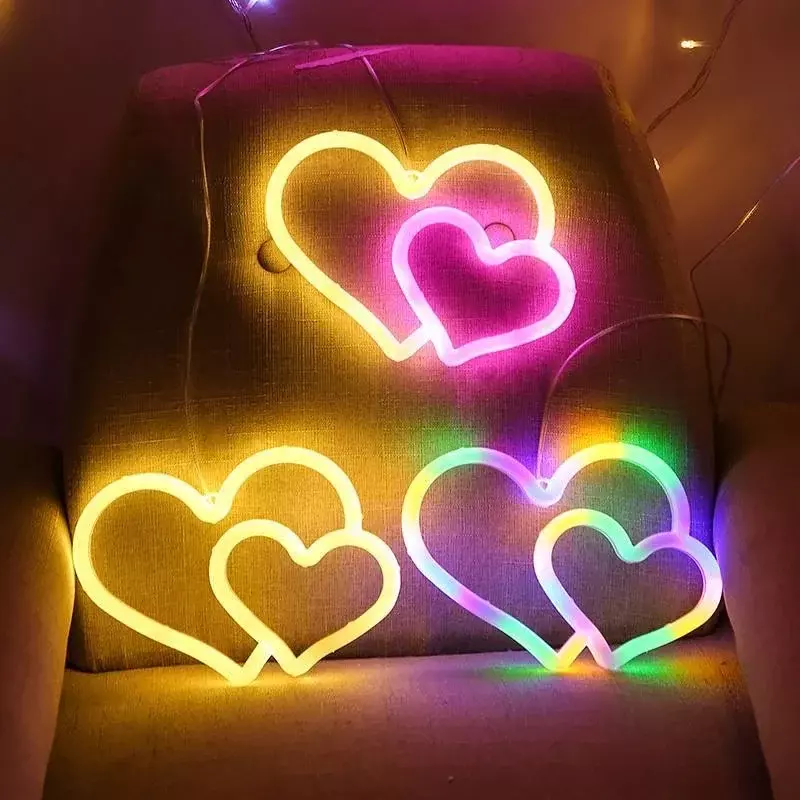 Heart LED Neon Sign Heart Home Decor Valentine's Day Wedding Party Wall Decor Bedroom Neon Light Decor Love Art propose prop