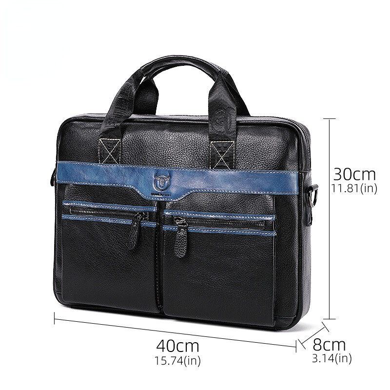 Men's Briefcase Large Capacity Patchwork Genuine Cowhide Leather Business Laptop Shoulder Messenger Bag