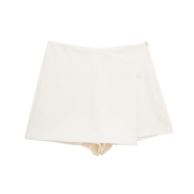 ZATRHMBM Mini calça assimétrica de cintura alta feminina, culottes de zíper lateral vintage, calça curta feminina, moda, 2022