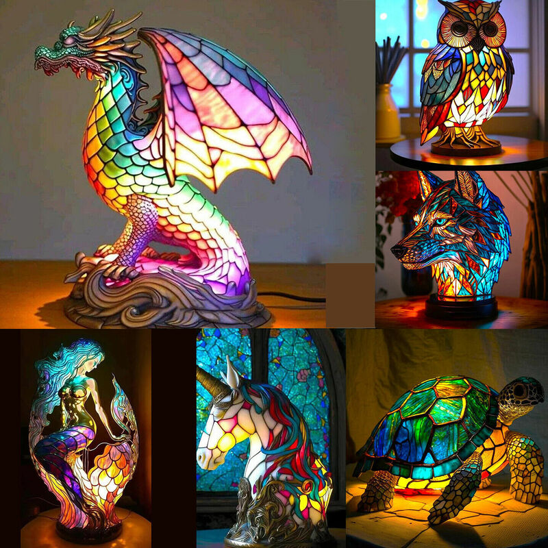 Stained Resin Animal Table Lamp Bedroom Home Atmosphere Night Light Ornament Decoration Bedside Light