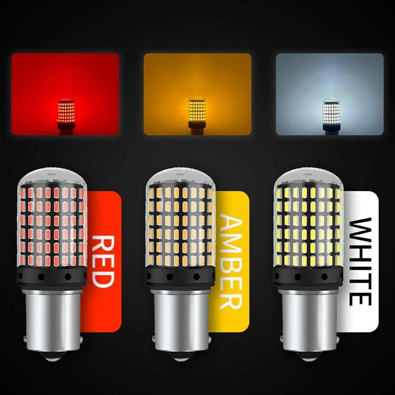 モーターサイクルウインカー用LED電球,リバースシグナル照明,Bau15s,1156,p21w,7440/5w,1157 bay15d,7443 3157,144smd,2個