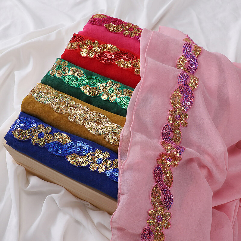 Novo prémio chiffon hijab xale com luxo dimonds muçulmano feminino verão glitter bonito headwrap