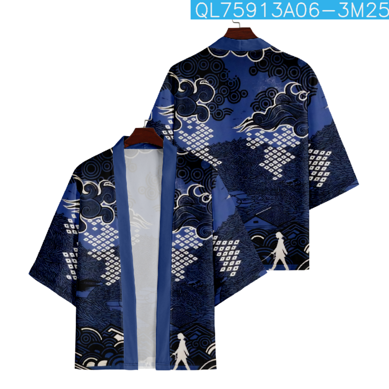 Японская уличная одежда с принтом самурая, традиционный хаори кардиган, мужские рубашки оверсайз, кимоно для косплея, юката, азиатская одежда