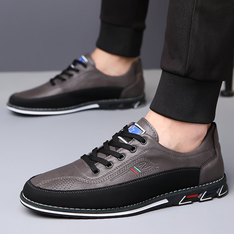 2024 Men's Casual Shoes Pu Leather Sneakers Mixed Color Sports Shoes Slip-On Breathable Elastic Band Plus Size Zapatillas Hombre