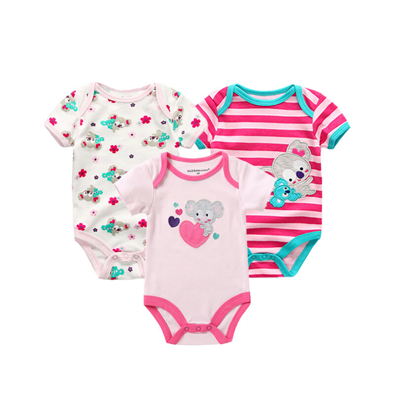 Bebê de manga curta algodão macacões e bodysuits, Roupa interior do recém-nascido, conjunto de roupas para bebês meninas e meninos, 3 peças por lote