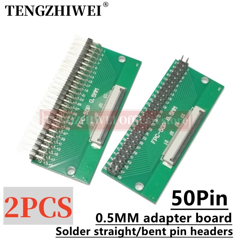 2PCS FFC/FPC adapter board 0.5MM-50P to 2.54MM welded 0.5MM-50P flip-top connector Welded straight and bent pin headers