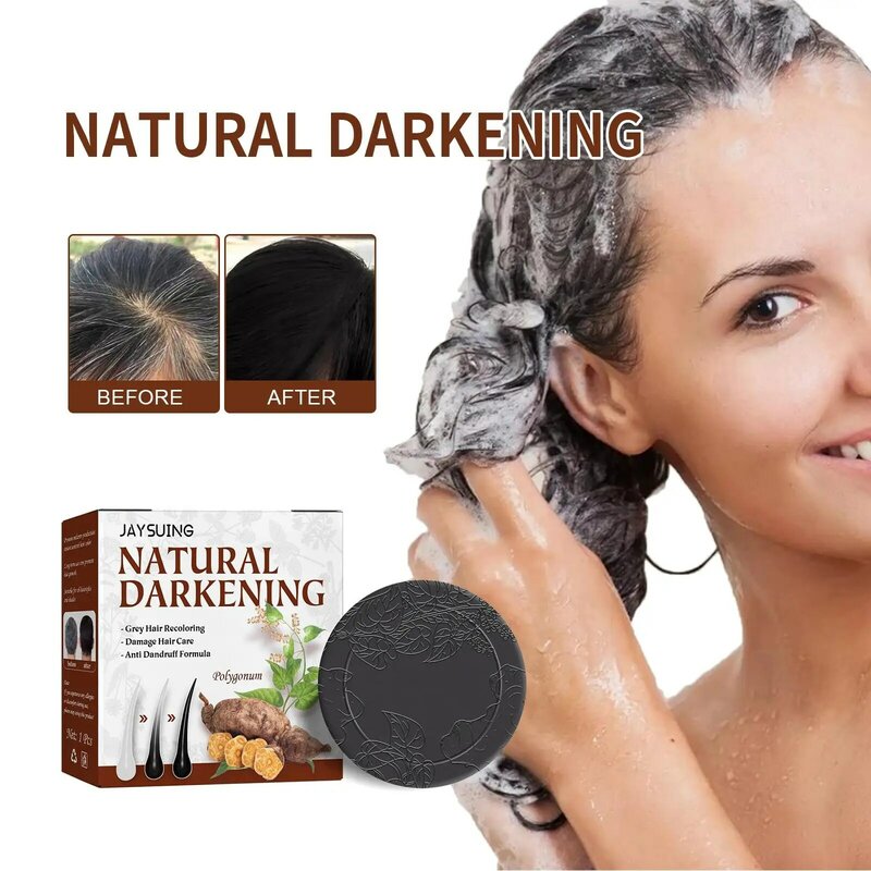 Champú nutritivo para el cabello, jabón poligónico para oscurecer el cabello, barra de jabón orgánico Natural, limpieza hecha a mano, 3 piezas
