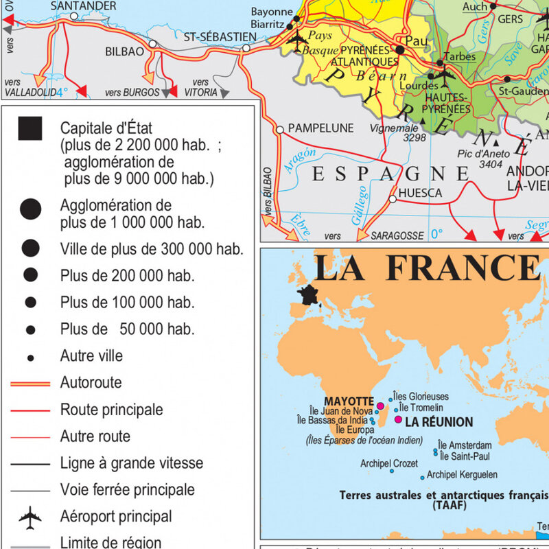 100*150cm Francja mapa polityczna w języku francuskim duży plakat włóknina płótno malarstwo salon Home Decor przybory szkolne