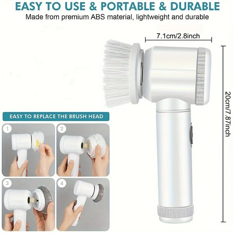Scrubber elettrico a rotazione con 5 spazzole sostituibili spazzola elettrica per la pulizia elettrica Scrubber per doccia ricaricabile portatile
