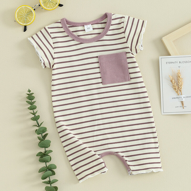 Newborn Baby Boy Girl Summer Clothes Rib Knit Short Sleeve  Romper Jumpsuit Onepiece Bodysuit Infant Summer Outfit