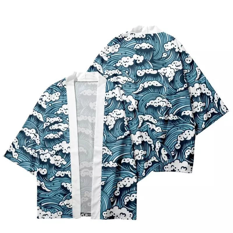 男性と女性のためのスプレープリントパターンのクラシックな着物、伝統的な日本の羽織カーディガン、夏のビーチ浴衣侍