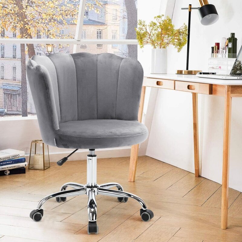เก้าอี้สำนักงานบ้านผ้ากำมะหยี่ recaceik เก้าอี้โต๊ะหมุนปรับได้ทันสมัยสำหรับห้องนั่งเล่นหุ้มเบาะเก้าอี้โต๊ะเครื่องแป้งน่ารักด้วย