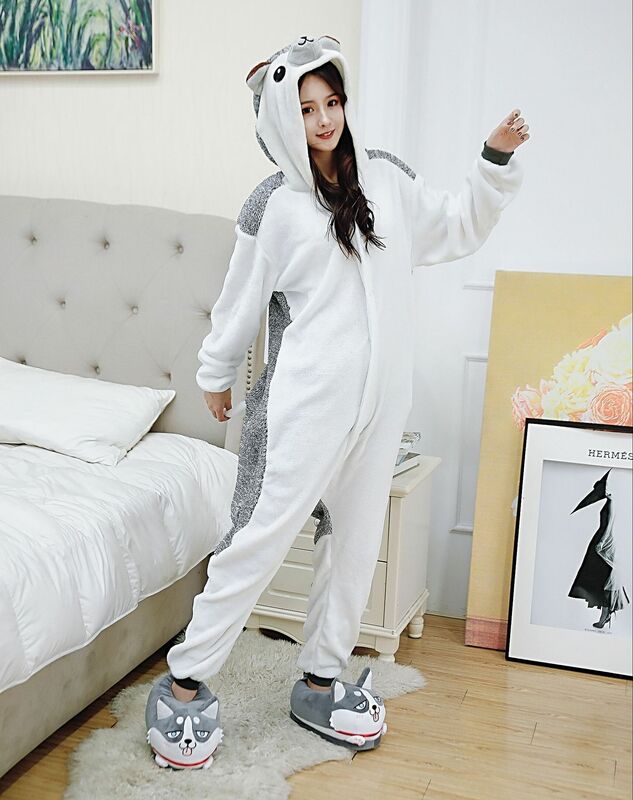 Unisex Winter Warm One-Piece Cartoon Animal Tight Pajamas Polyester Comfortable Skin-Friendly Sleepwear Cosplay Clothes
