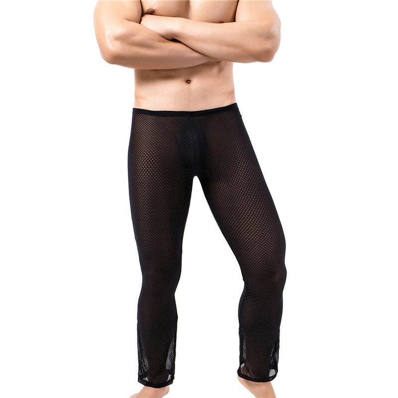 Men Underwear Pants Mesh See Through Long Johns Breathable Loose Trousers Transparent Sleep Bottoms Gay Pajama Pants Homewear