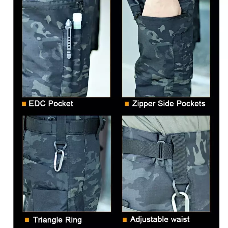Pantalones Cargo para hombre, pantalón táctico grande con múltiples bolsillos, resistente al agua, entrenamiento de combate, correr, Verano