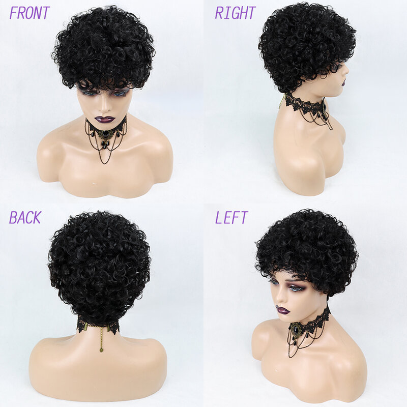 Pixie Cut Wig rambut manusia Wig rambut manusia keriting pendek untuk wanita hitam Wig rambut manusia murah mesin penuh Wig rambut keriting tanpa lem