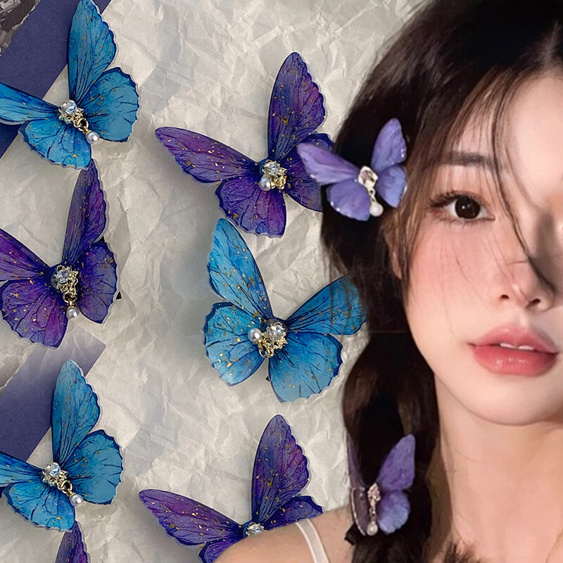 Coreano colorido borboleta cabelo clipes para meninas, desenhos animados hairpins, casamento fotografia headwear, nupcial cabelo acessórios, novo, 2024