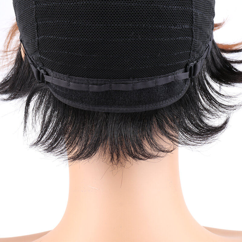 Pelucas de cabello humano brasileño 100% con corte Pixie para mujer, pelo corto con mecanismo completo, colores mezclados, barato