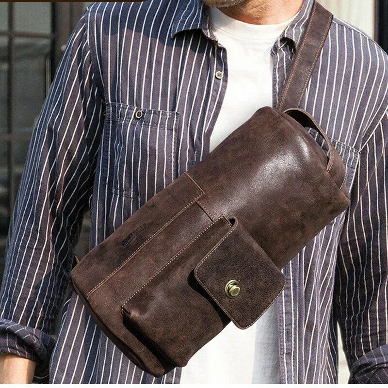 Gorąca sprzedaż męska skórzana torba na klatkę piersiowa crossbody męska paczka Outdoor pojedyncza torba na ramię moda Retro luksus