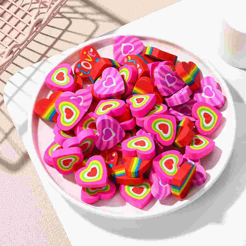 Minigomas de borrar con forma de corazón para niños, 48 piezas, de dibujos animados, de colores, útiles escolares