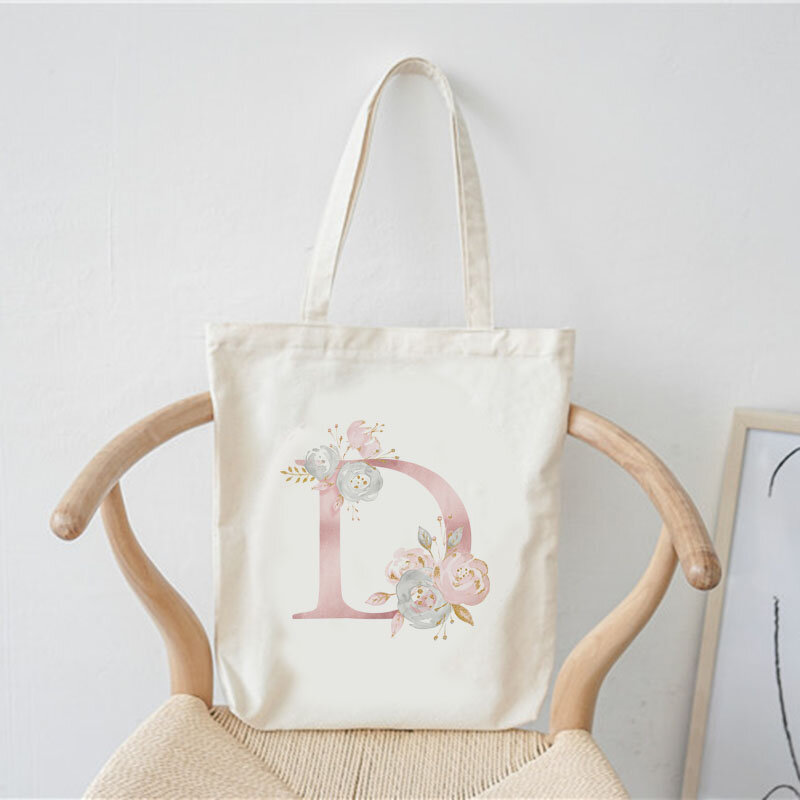 A-Z Letter Print Pattern Women Canvas Tote Bag Fashion Shopping Shoulder Bags Bachelorette Party Gift Bride Wedding Shoulder Bag