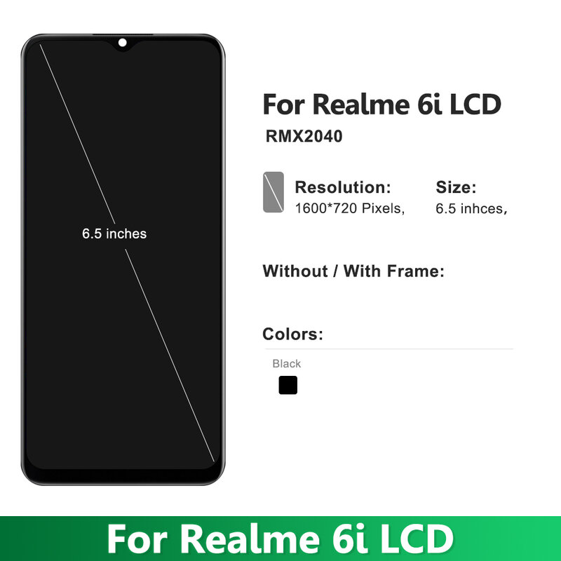 6.5 "oryginalny ekran dotykowy Oppo Realme 6i wyświetlacz LCD z montażem digitizera ramki dla Realme6i RMX2040 wymiana ekranu