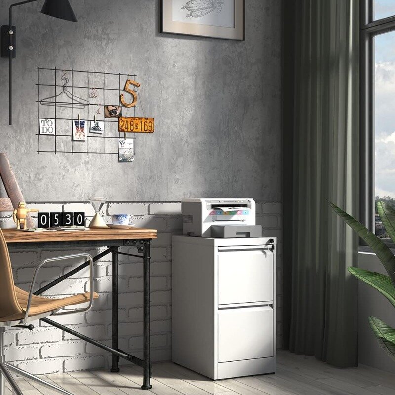 IKIMI 2MELFile Cabinet, Armoires de classement en métal blanc pour le bureau à domicile, Classeur vertical avec serrure
