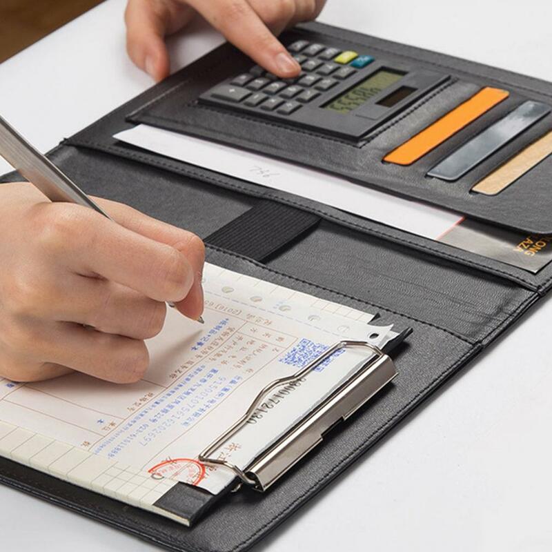 File Folder Multi-Pocket Pen Slot Fake Leather Business Conference Folder with Calculator Business Card Holder Office Supplies