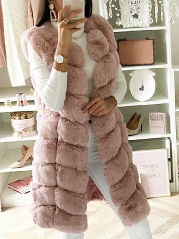 Faux Fur Coat Winter Women 2023 Fashion Causal Warm Slim Sleeveless Long меховые жилеты женские Winter Furry Waistcoat Jacket