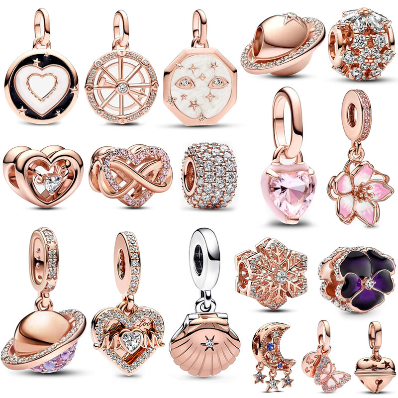 Сверкающее ПАВЕ, трехрядные бусины, розовое золото, сердечки, медальон, вишневый цвет, подвеска, подвеска, мерцание, искусственный серебряный браслет