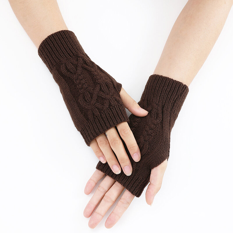 1Pair Autumn Winter Knitted Short Gloves Warm Wool Fingerless Wrist Gloves Arm Sleeves Hand Warmers Soft Mitten For Women Girls