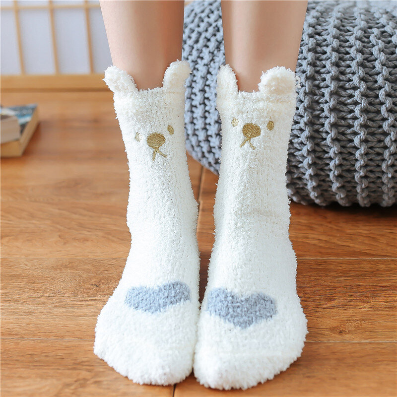 Fluffy Foot Socks Mid-tube Plus Thickening Warm Coral Fleece Socks Female Winter Warm Lounge Slipper Sleeping Socks