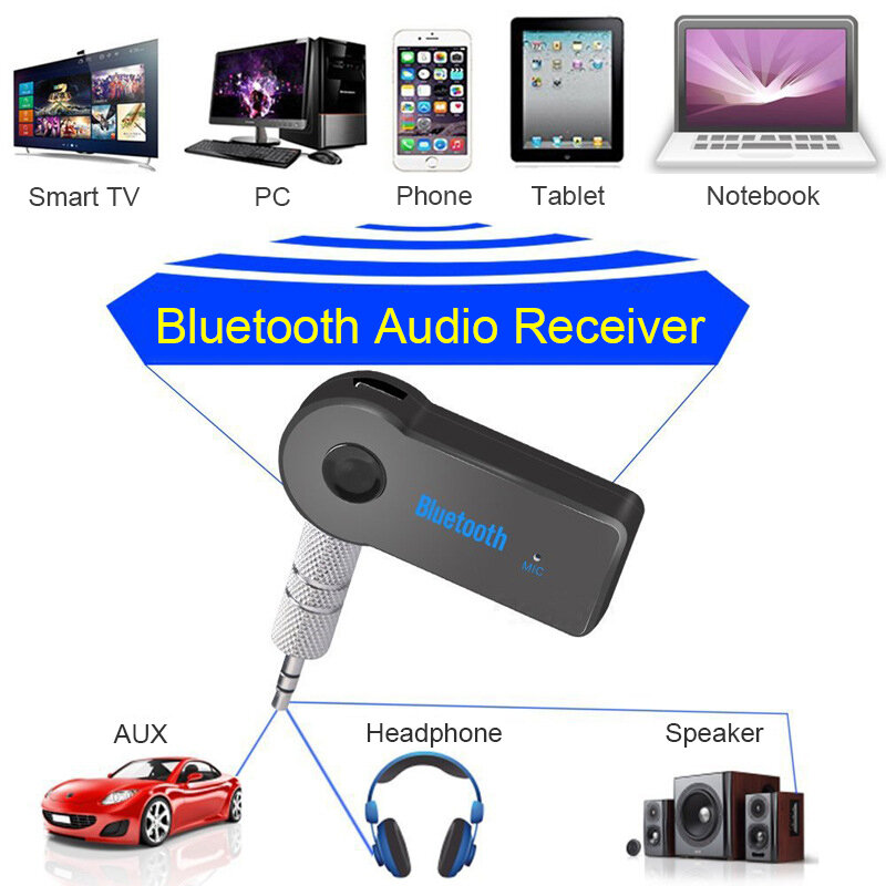 AUX penerima Bluetooth mobil, 3.5mm soket 5.0 adaptor Bluetooth nirkabel, konverter Audio ponsel Stereo bebas genggam