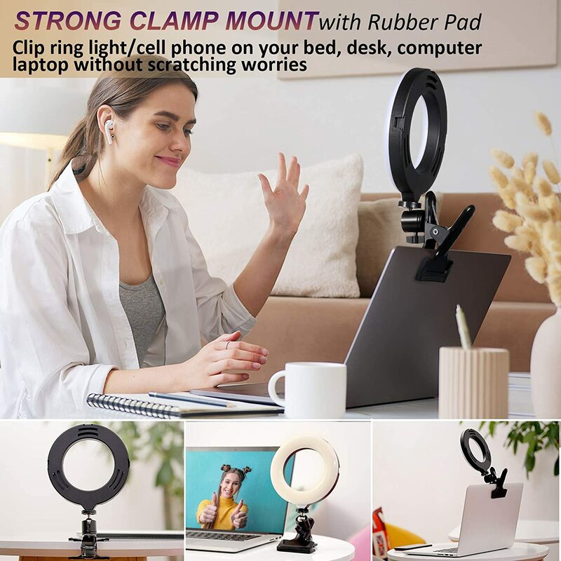 6 Inch Video Conference Lighting, Witzon Ring Light Clip Clamp Mount Desk Tripod Stand Phone Holder Small Mini LED Selfie Lights