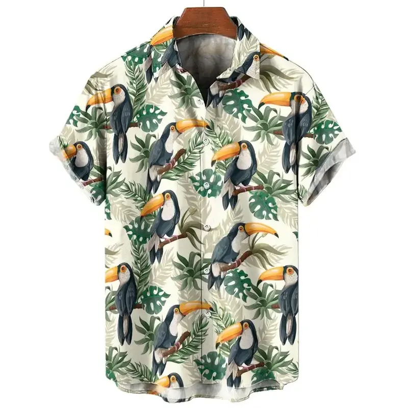 Camicia da uomo Beach Parrot 3D Print abbigliamento da uomo oversize Summer New Casual Hawaii Beach camicia da vacanza hawaiana Harajuku