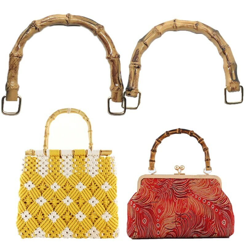 Asas de bambú en forma de U para bolso de mujer, Asa de mano con hebilla de enlace, Asa tejida para bolso DIY, accesorios para hacer bolsos