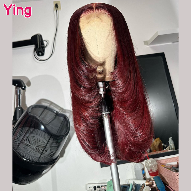 Ying Hair Dark borgogna 13x4 parrucca anteriore in pizzo capelli umani osso dritto 13x6 parrucca anteriore in pizzo prepizzicato 5x5 parrucca in pizzo trasparente
