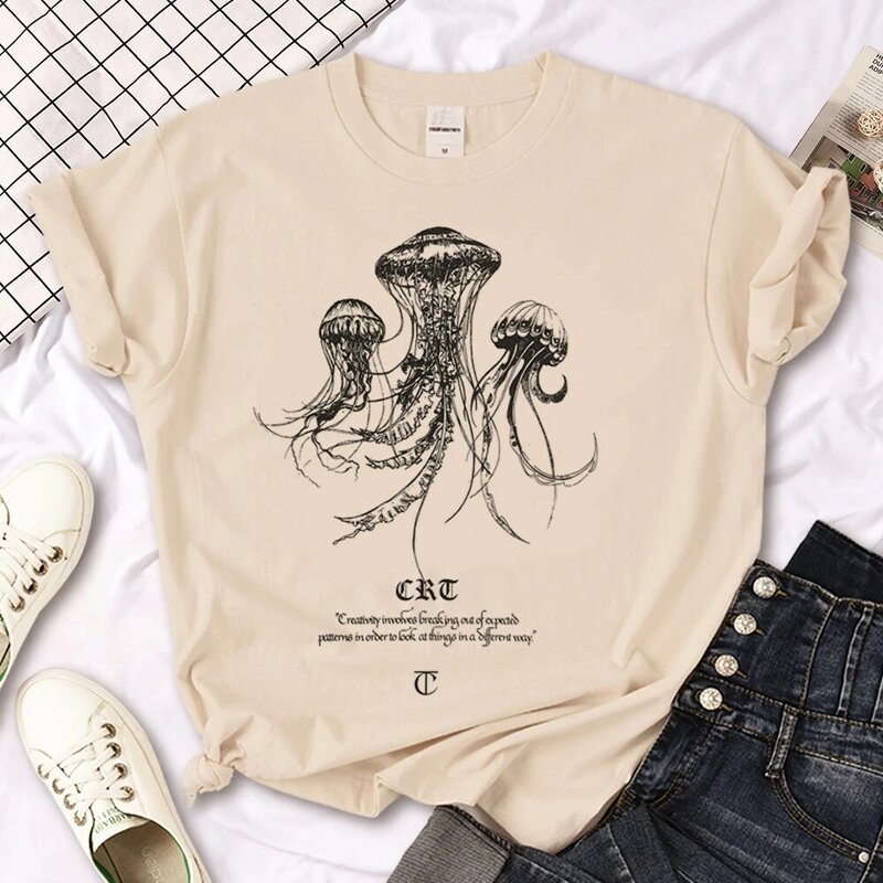 Camiseta gráfica de medusa feminina, camiseta verão, roupa feminina, japonês, mangá