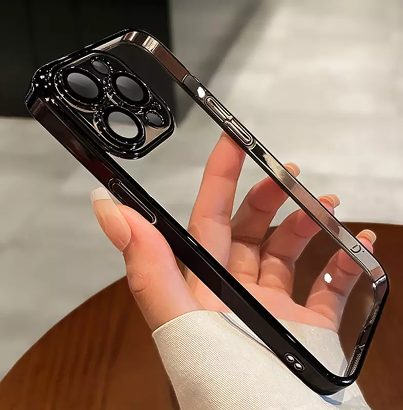 Роскошный прозрачный силиконовый чехол с покрытием для телефона iPhone 15 14 13 12 11 Pro X XR XS Max 7 8 Plus Mini защитный чехол для объектива задняя крышка