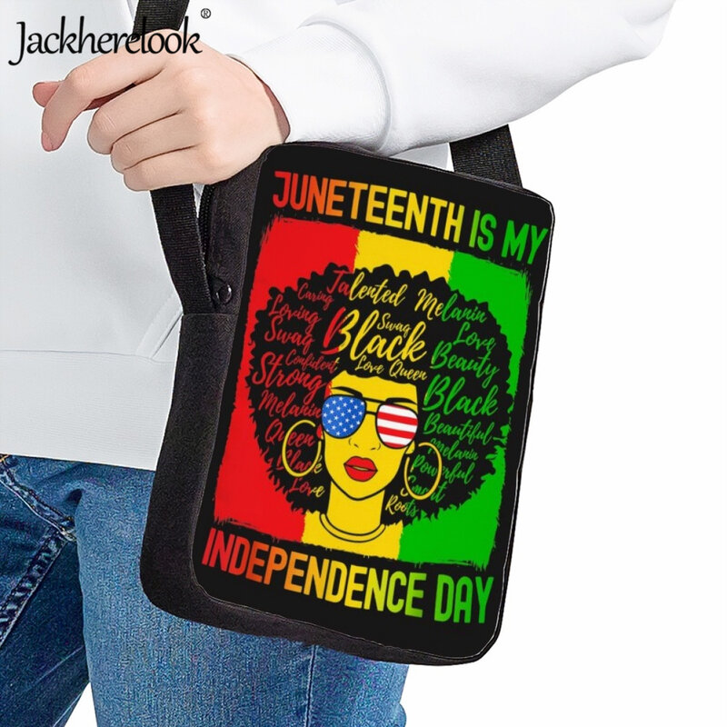 Jackherelook szczęśliwa torba z nadrukiem Juneteenth dla pań na zakupy torba podróżna na ramię mała pojemność tornister