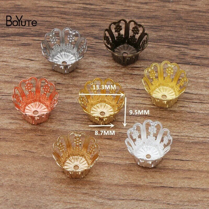 BoYuTe (50 Pieces/Lot) 13MM Flower Cap Charms Wholesale Filigree Brass Material Vintage DIY Jewelry Accessories