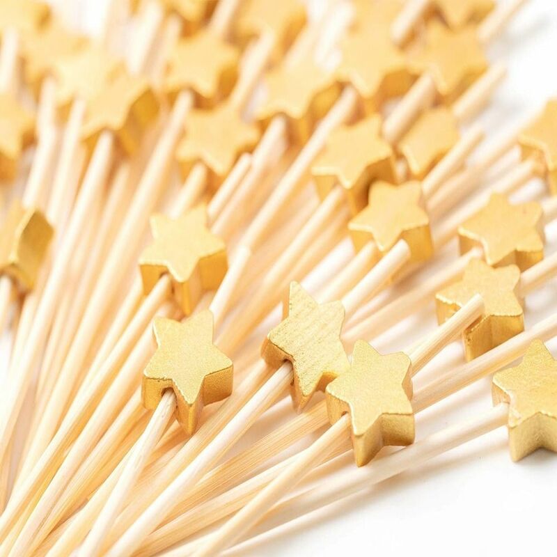 100 pcs Bamboo Five Pointed Star Bamboo Skewers Disposable 4.7 Inch Fruit Bamboo Skewers Selected Bamboo Skewers for Cocktails