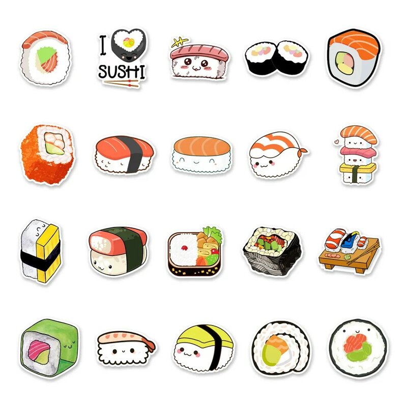 10/30/50Pcs Cartoon Sushi adesivi decorativi estetici impermeabili bambini giocattolo bagaglio tazza Laptop telefono chitarra Scrapbook Sticker