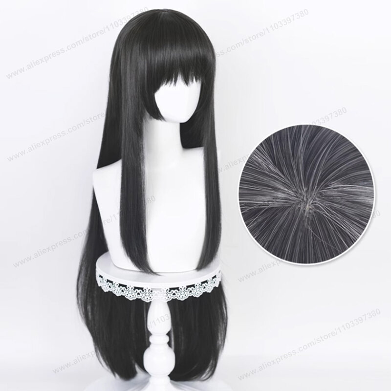 Akemi Homura Wig Cosplay 90cm panjang gelap abu-abu rambut wanita Wig Cosplay Anime tahan panas Wig sintetis