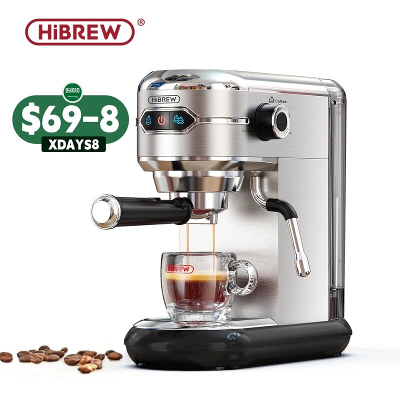 HiBREW-Cafetera semiautomática de acero inoxidable para el hogar, máquina de café de 19 bares, y en polvo con cápsula Superfina, para capuchino y Espresso, H11
