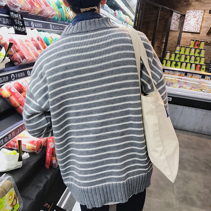 Mens Casual Pullovers Daily O-neck Striped Spring Autumn All-match Knitting Unisex Streetwear Teenagers Japanese Style Fashion