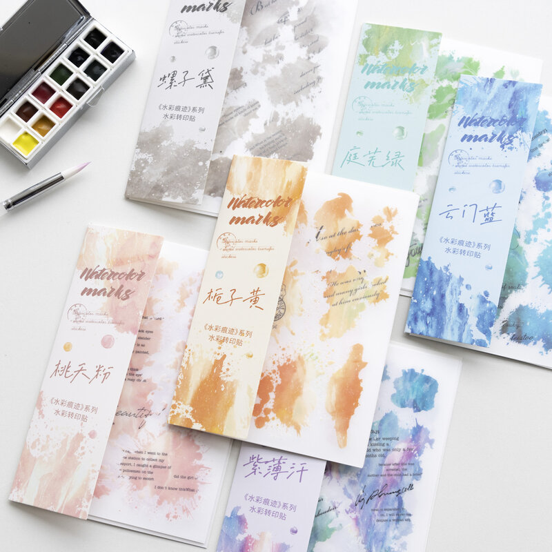 3 Sheets Watercolor Trace Series Pattern PVC Transfer Sticker Creative DIY Journal Material Collage Stationery